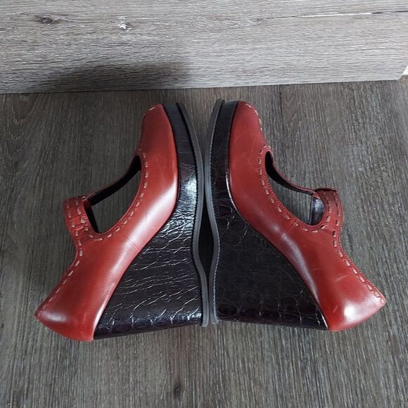 Red Linea Paolo Wedge Peep Toe Mary Janes Size 8 - Picture 6 of 7